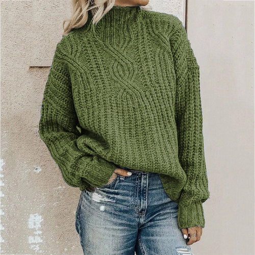 Ladies Comfortable knit sweater with high collar and twisted pattern Amarae