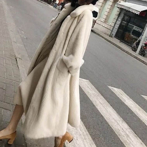 Women Fluffy Long Coat with Wide Belt Amarae