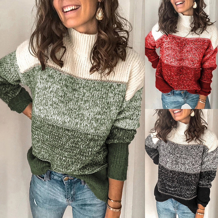 Thick knit sweater for women with high collar and multicolored pattern Lune London
