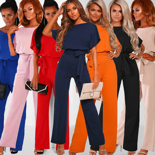 Ladies elegant wide-leg jumpsuit with chic and stylish waist detail