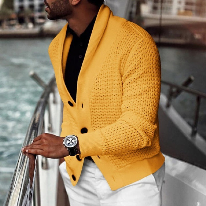 Casual knitted cardigan for men with innovative hole pattern and modern cut Lune London