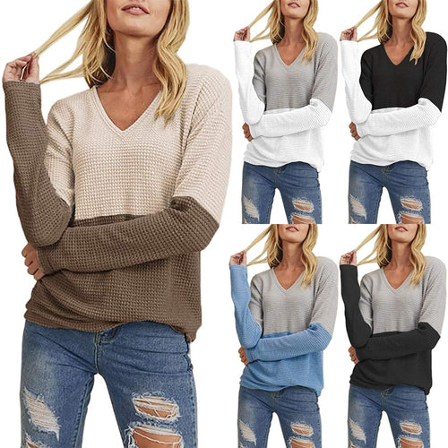 Casual knitted women's sweater with modern color gradient and chic V-neck style
