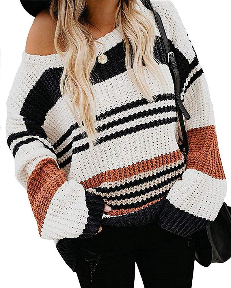 Ladies chunky knit sweater with versatile striped pattern Lune London