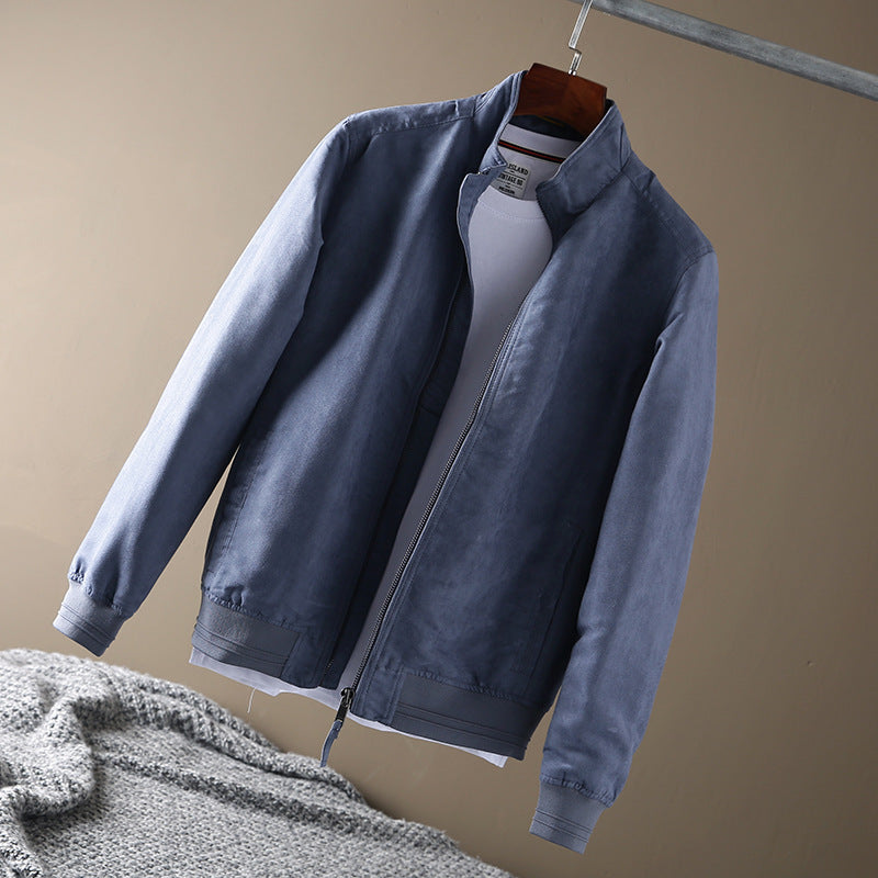 Men's short jacket made of suede look with stand-up collar and elastic ribbed hem Amarae