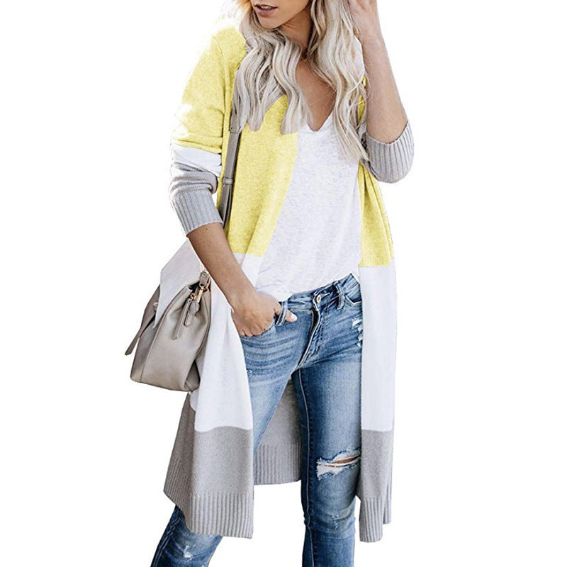 Casual knit coat for women with block color design and open cut Lune London