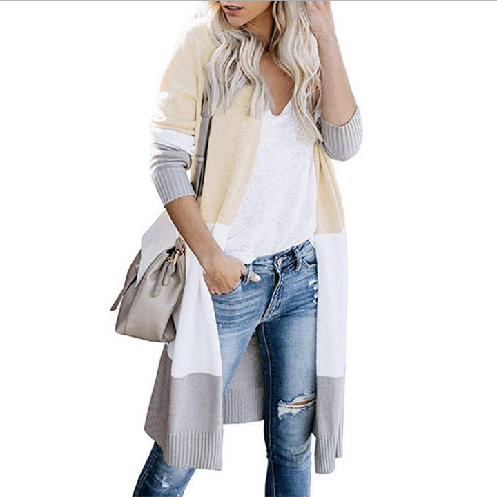 Casual knit coat for women with block color design and open cut Lune London