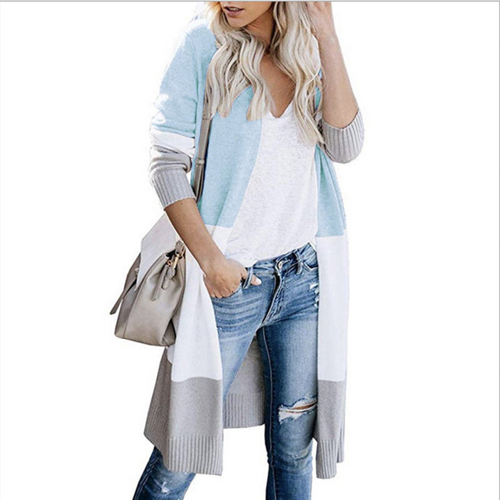 Casual knit coat for women with block color design and open cut Lune London