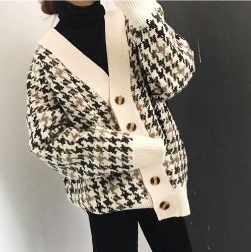 Modern cable knit women's sweater jacket with wooden buttons Amarae