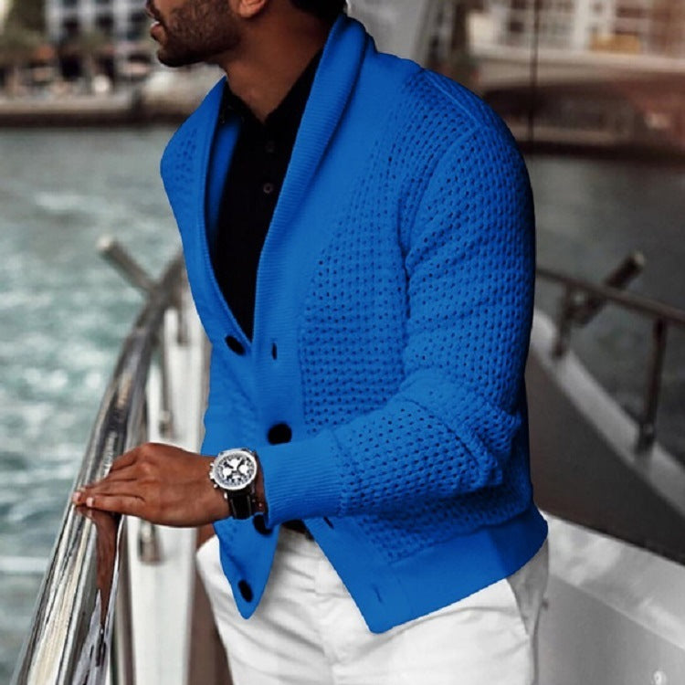 Casual knitted cardigan for men with innovative hole pattern and modern cut Lune London