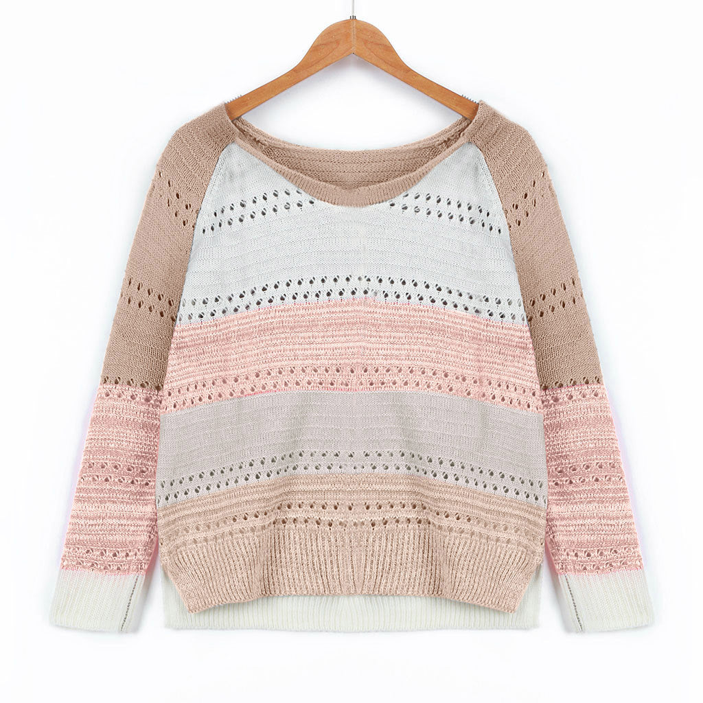 Knitted sweater for women with an original color design and a trendy openwork pattern Lune London