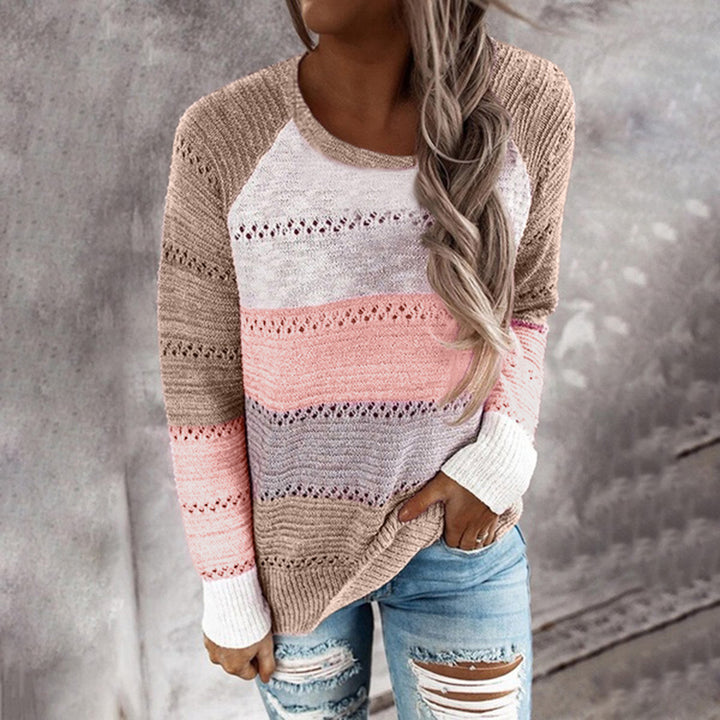 Knitted sweater for women with an original color design and a trendy openwork pattern Lune London