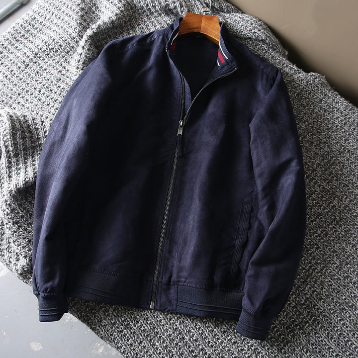 Men's short jacket made of suede look with stand-up collar and elastic ribbed hem Amarae