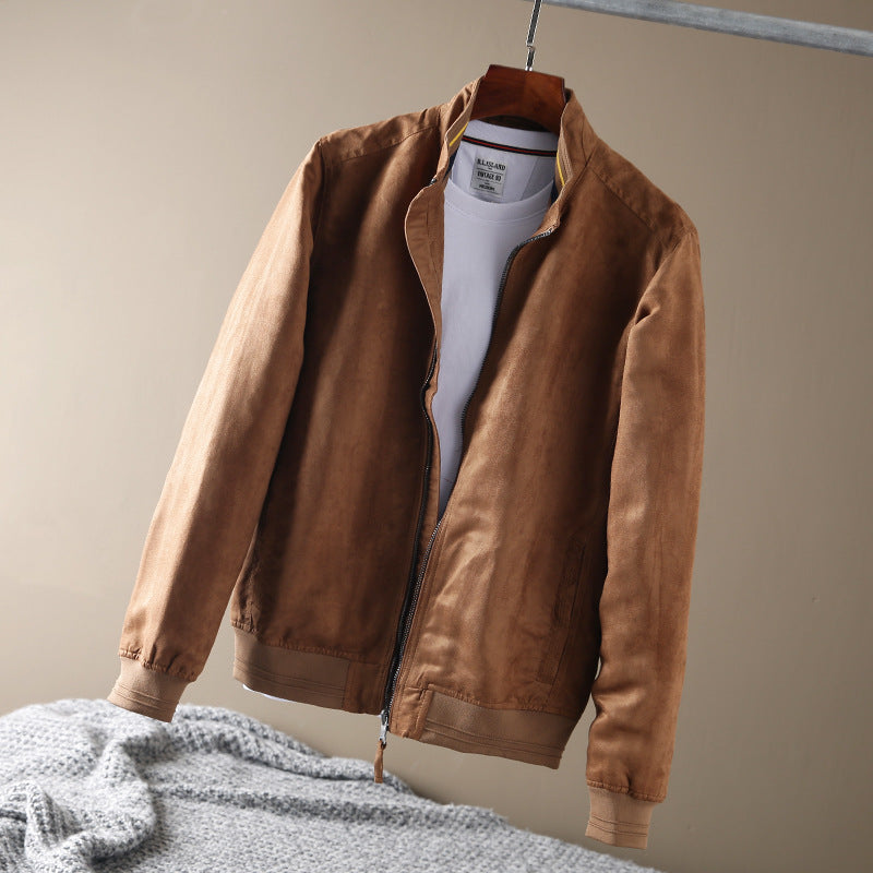 Men's short jacket made of suede look with stand-up collar and elastic ribbed hem Amarae
