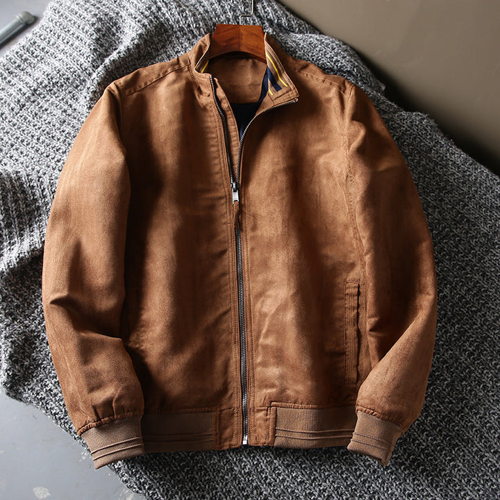 Men's short jacket made of suede look with stand-up collar and elastic ribbed hem Amarae