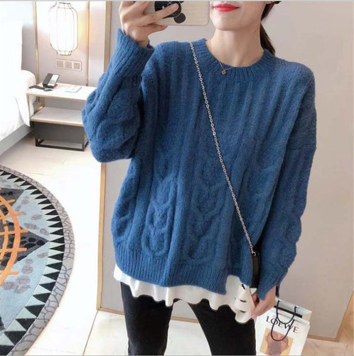 Thick knit pullover for women with cable pattern and relaxed fit Amarae