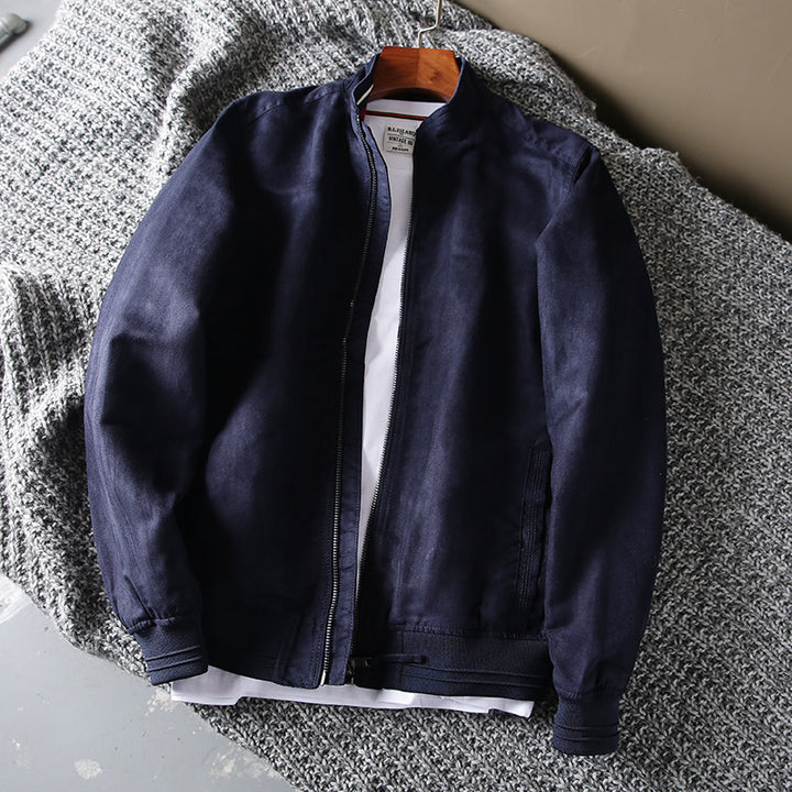 Men's short jacket made of suede look with stand-up collar and elastic ribbed hem Amarae
