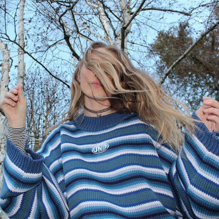 Casual knitted pullover for women with trendy striped pattern Lune London