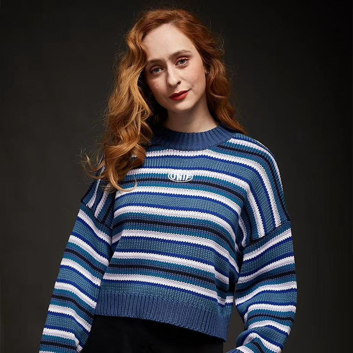 Casual knitted pullover for women with trendy striped pattern Lune London