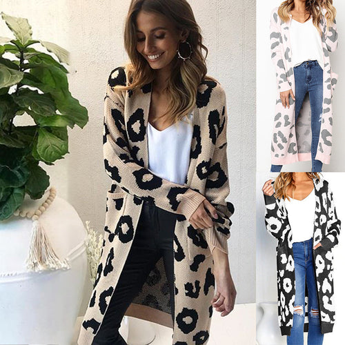 Ladies Grobtricot Cardigan with leopard pattern and big pockets Amarae