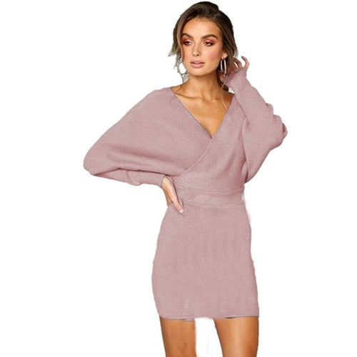 Knit dress for women with deep V-neck and oversized sleeves Amarae