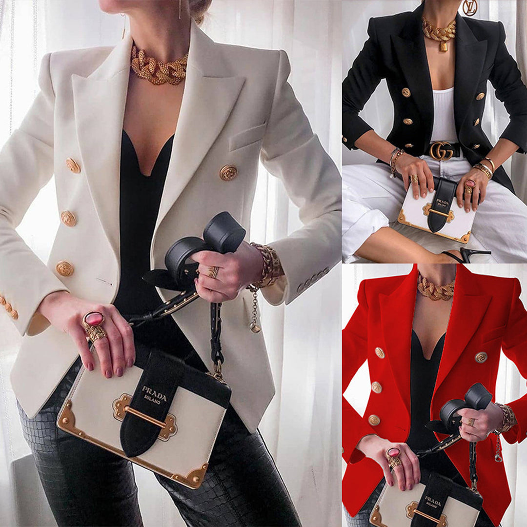 Women's elegant double-breasted blazer with golden buttons Lune London