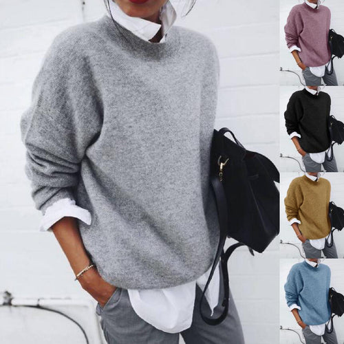 Pull féminin doux à col rond en mélange de tricots fins Chic & Stil