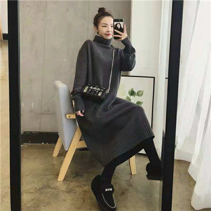 Robe tricotée pour femmes avec col montant et manches côtelées élégantes Chic & Stil