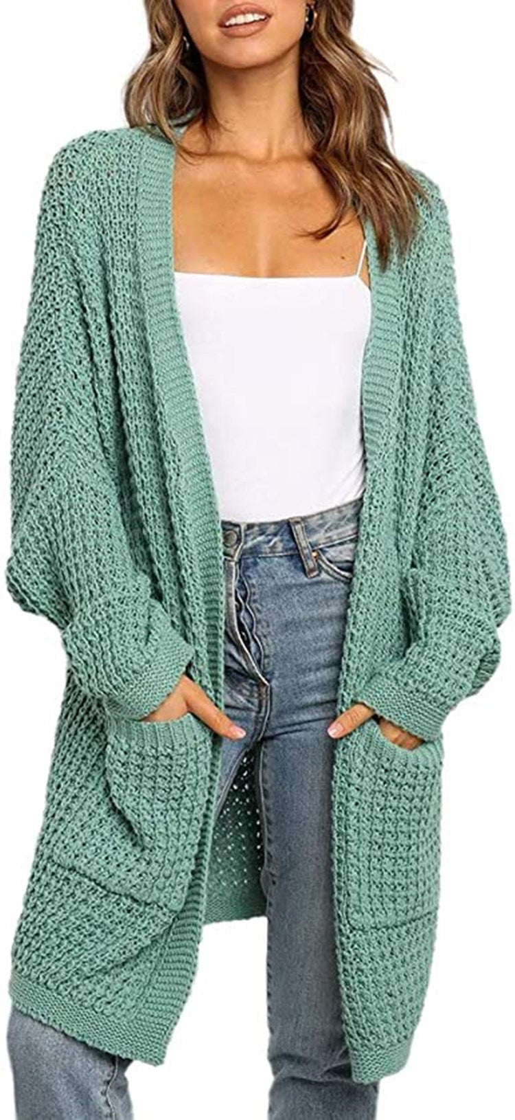 Ladies chunky knit cardigan with open pockets and relaxed fit Lune London