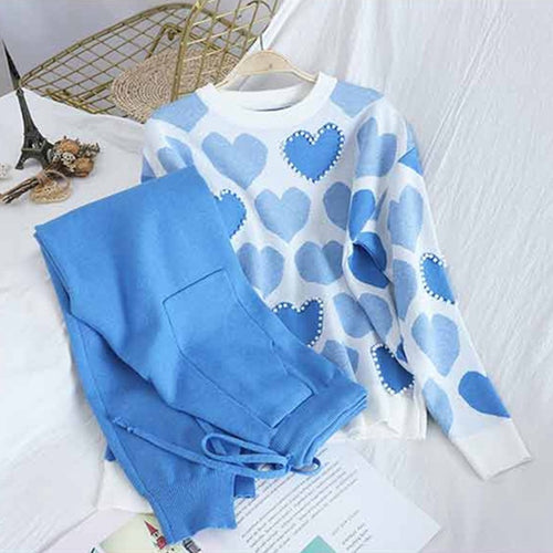 Cozy knit lounge set for women with heart pattern Amarae