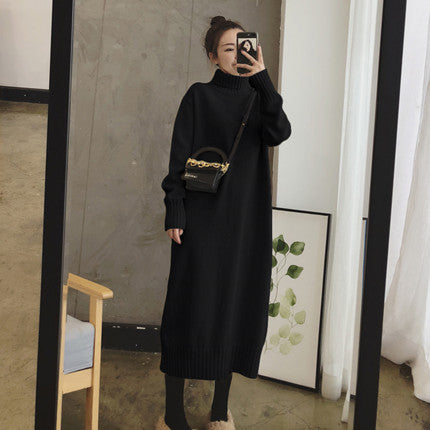 Robe en tricot pour femmes avec col montant et détails côtelés Chic & Stil