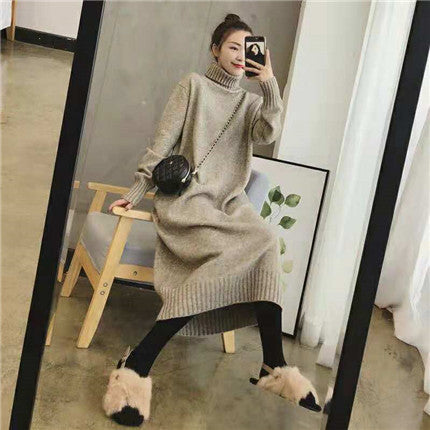 Robe tricotée pour femmes avec col montant et manches côtelées élégantes Chic & Stil