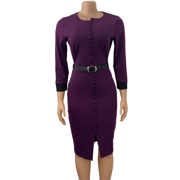 Elegant pencil dress for women with button details and fitted belt Lune London