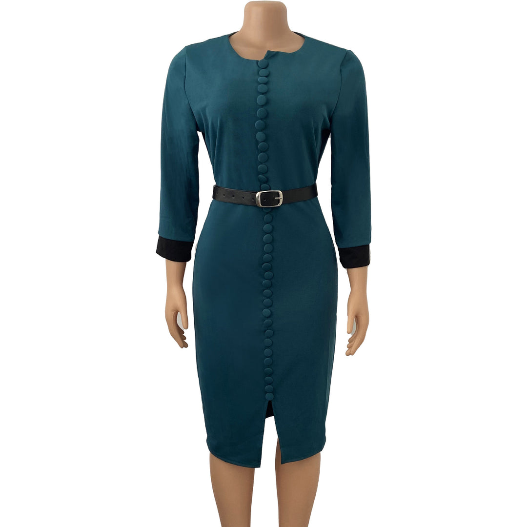 Elegant pencil dress for women with button details and fitted belt Lune London
