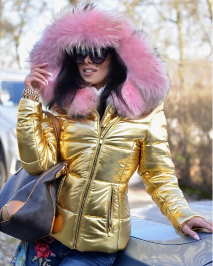 Ladies Fashion Quilted Jacket with Faux Fur Collar Lune London