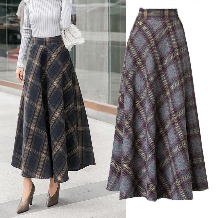 Ladies Elegant Checkered Skirt Made Of High-Quality Wool Blend with High Waist Chic Und Stil