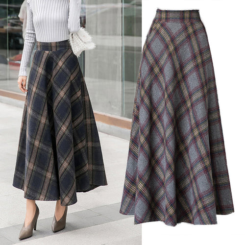 Elegant checkered skirt for women in high-quality wool blend with high waist Amarae