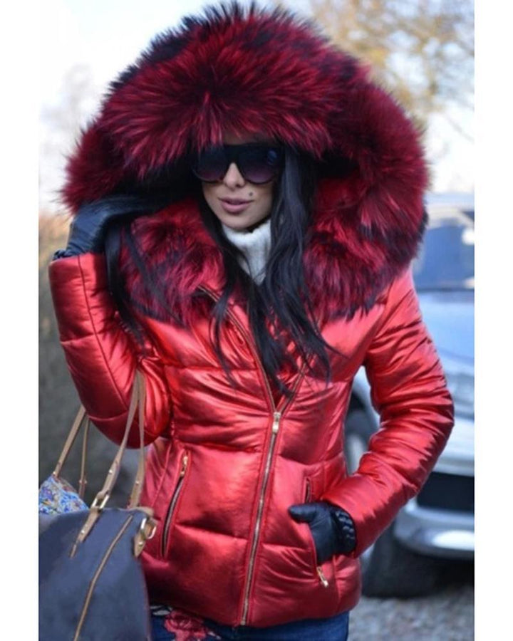 Lady quilted jacket with luxurious fur collar and practical pockets Lune London