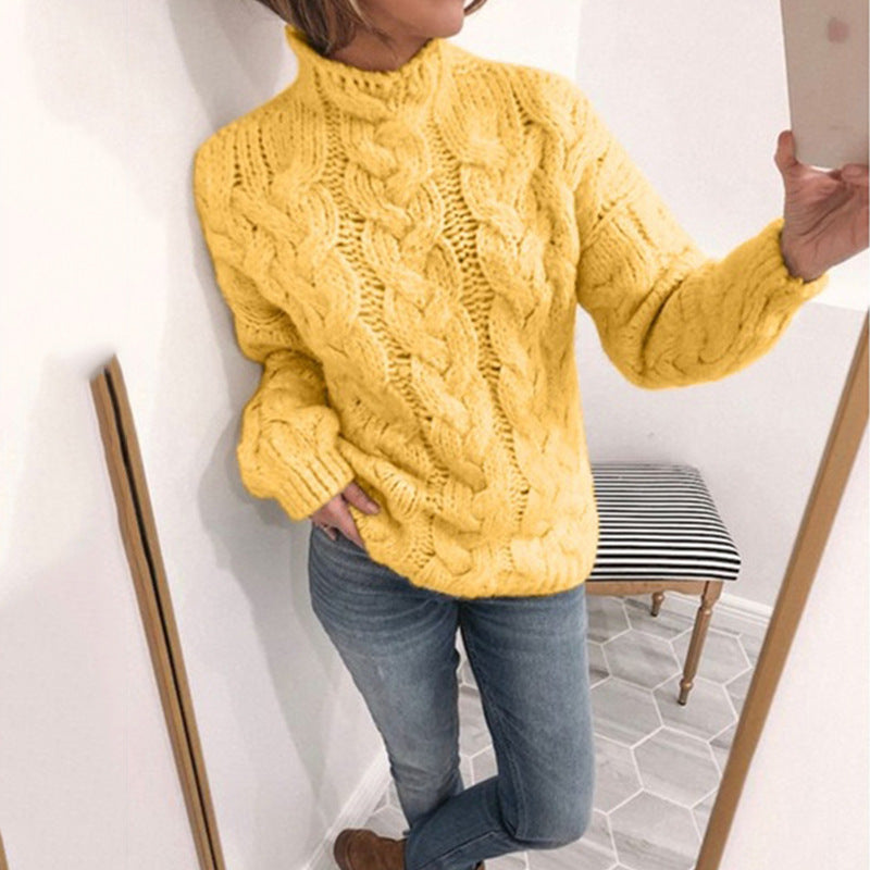 Thick knitted sweater for women with artistic knitted pattern and high collar Lune London
