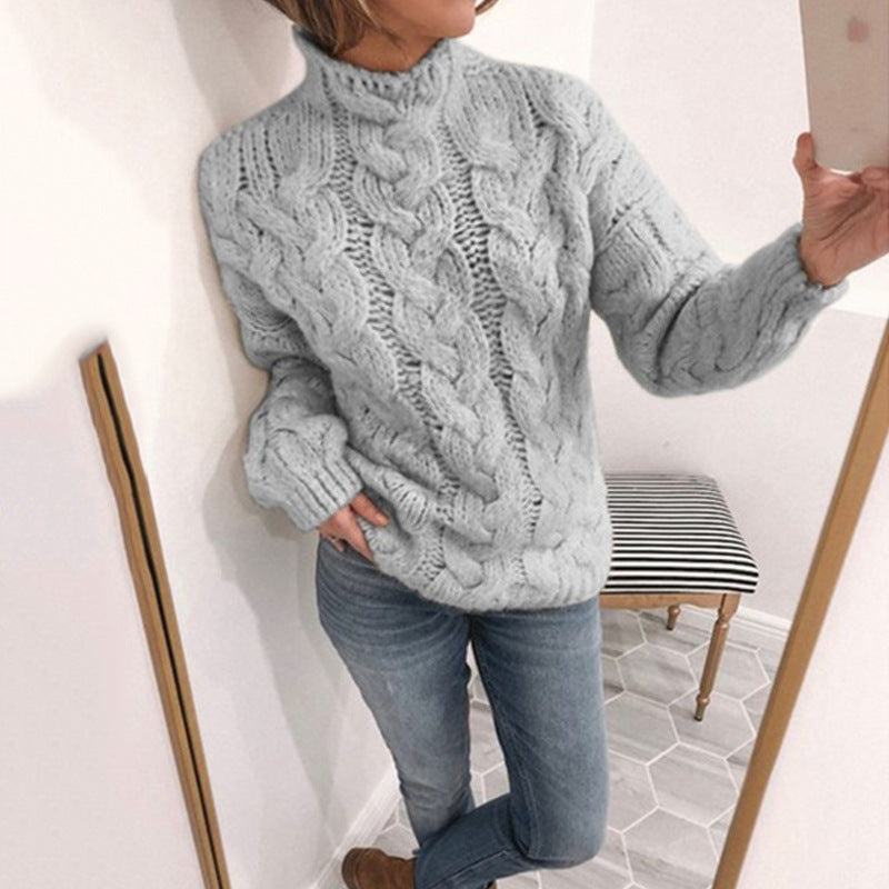 Thick knitted sweater for women with artistic knitted pattern and high collar Lune London