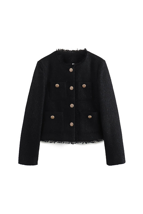 Lune London | Rosiedress Button Up Frayed Hem Short Tweed Jacket
