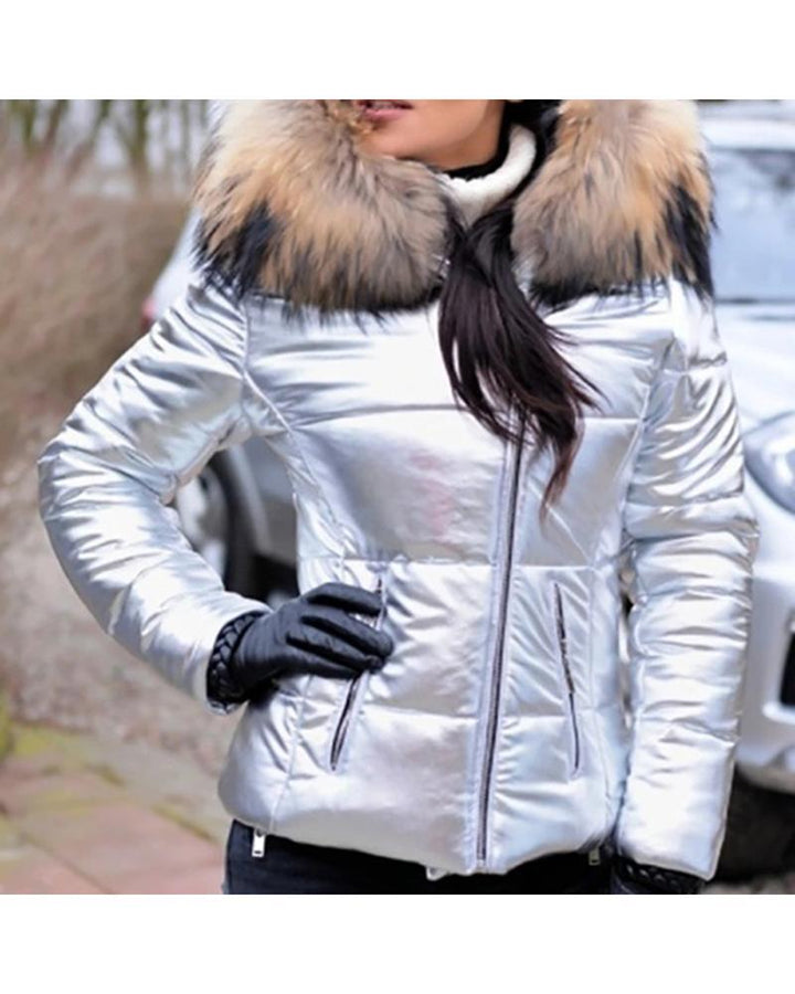 Lady quilted jacket with luxurious fur collar and practical pockets Lune London
