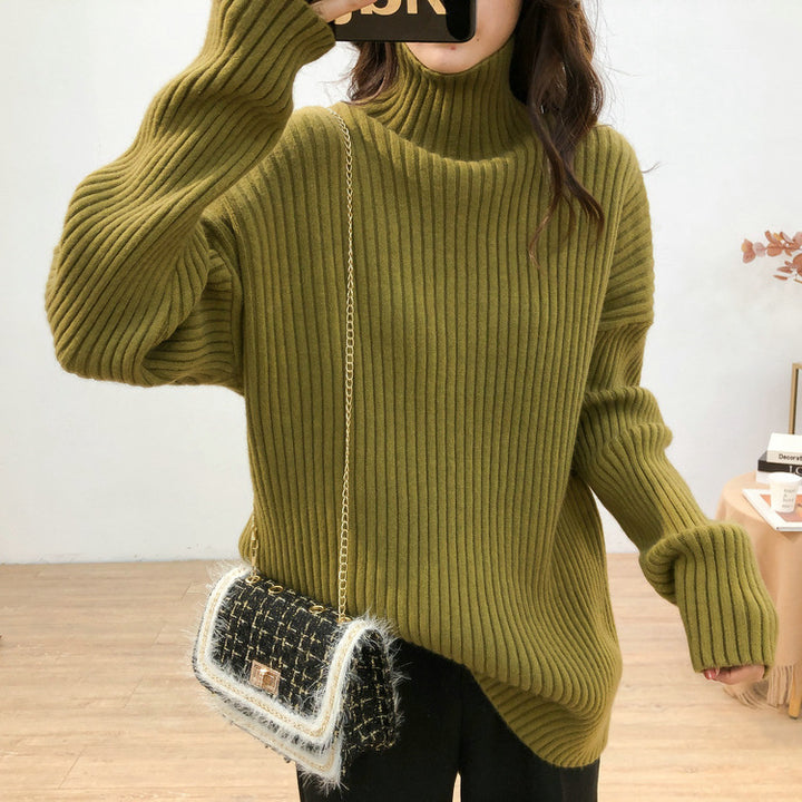 Chunky knit pullover for women with high collar and fine ribbed structure Lune London