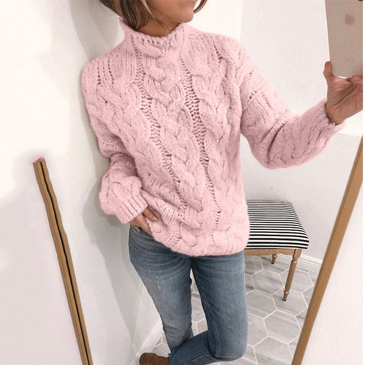 Thick knitted sweater for women with artistic knitted pattern and high collar Lune London