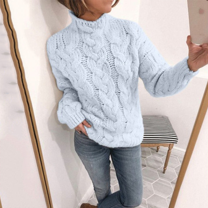 Thick knitted sweater for women with artistic knitted pattern and high collar Lune London