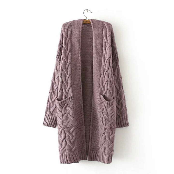 Women chunky knit cardigan with deep pockets and braided pattern Lune London