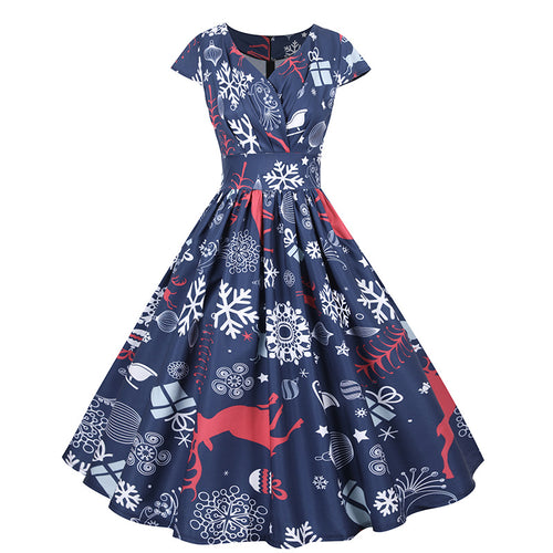Robe de Noël rétro pour femmes avec jupe évasée et imprimé imaginatif Chic & Stil