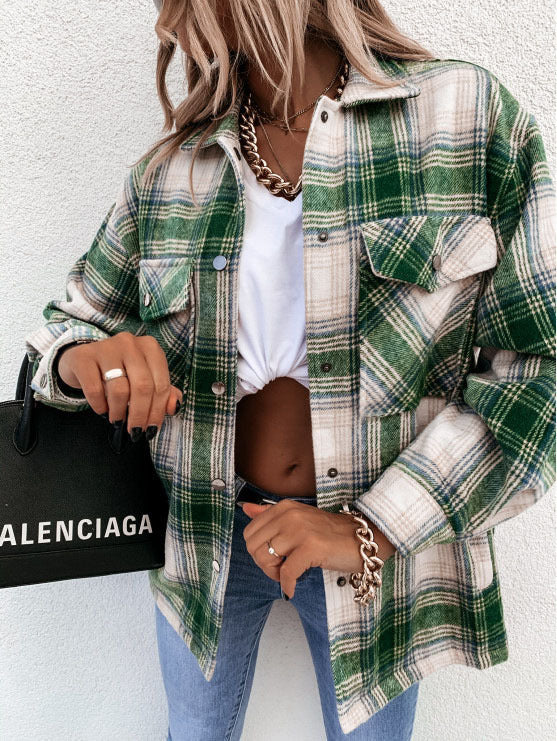 Amarae | Shirt jacket - Plus size - Flannel texture - Checked - Button closure - Loose layering