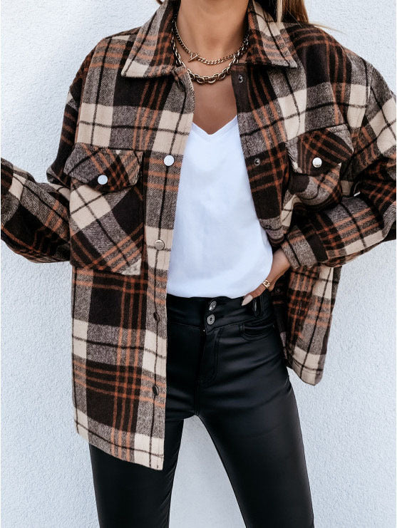 Amarae | Shirt jacket - Plus size - Flannel texture - Checked - Button closure - Loose layering