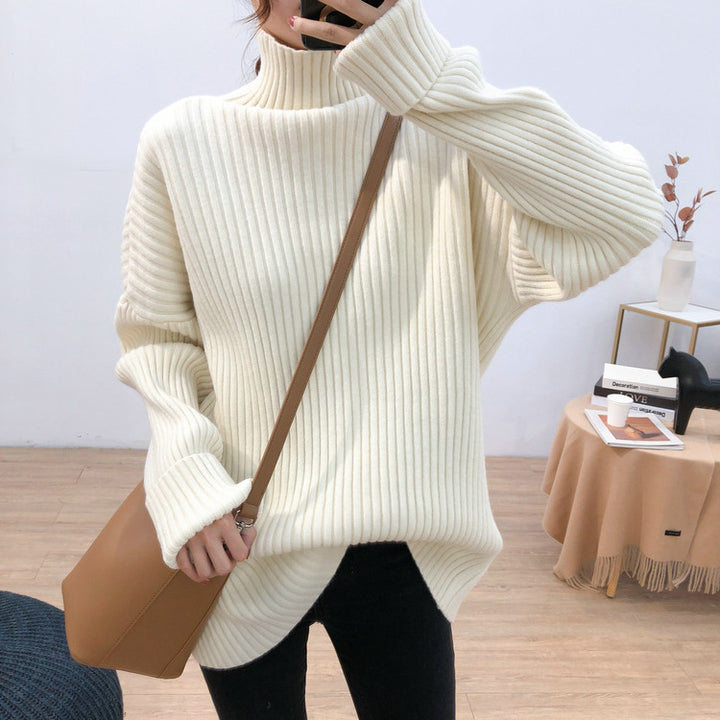 Chunky knit pullover for women with high collar and fine ribbed structure Lune London