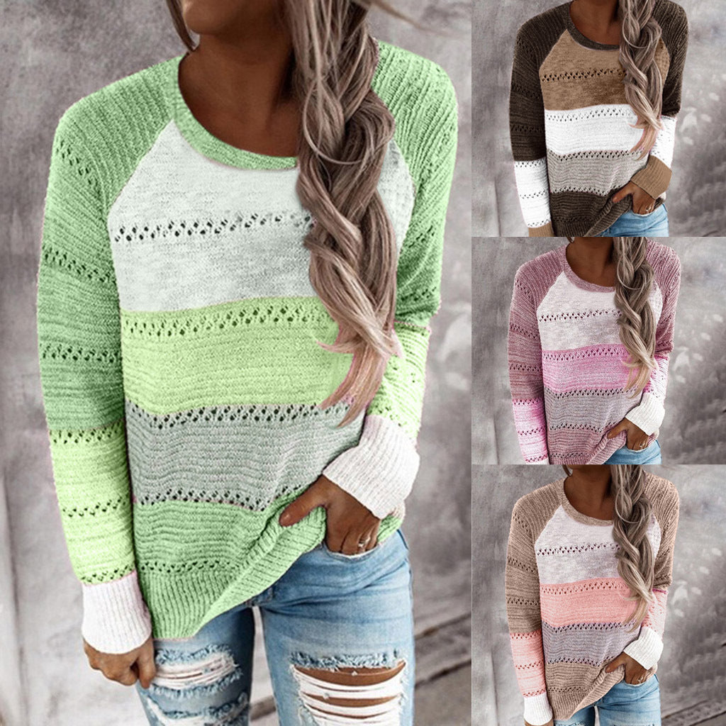 Sweater en tricot pour femmes avec des rayures modernes et de jolis motifs en dentelle Chic & Stil